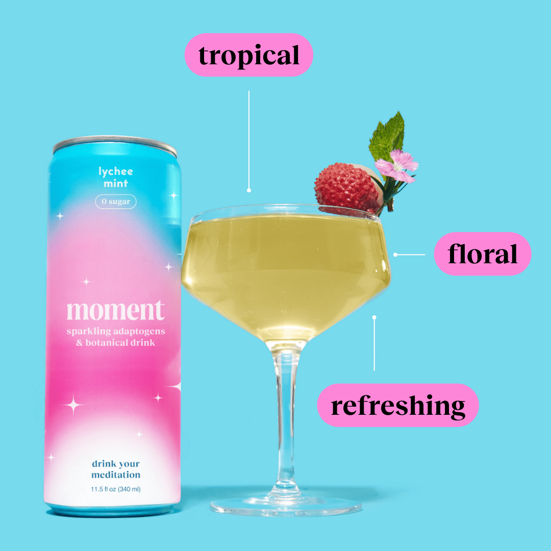 Moment: Adaptogen Lychee Mint Sparkling Drink, 11.5 Oz., 12 Pack