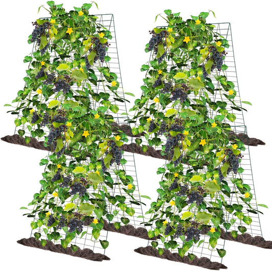 Wesiti: 4 Packs Foldable Cucumber Trellis for Raised Bed - 34"W x 48"H Adjustable a Frame Garden Trellis, Green