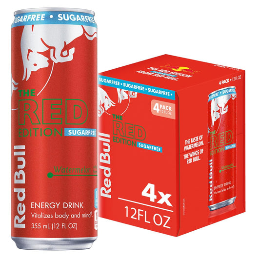 Red Bull: Red Edition Sugar Free Energy Drink - Watermelon, 12 fl. oz., 4 pack cans