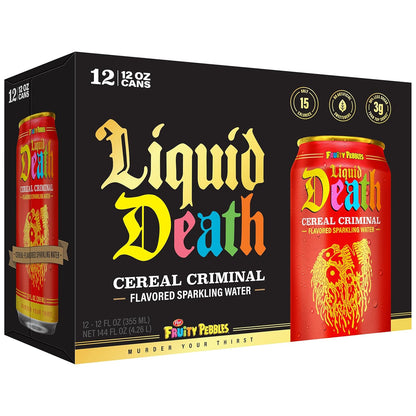 Liquid Death: Cereal Criminal, Fruity Pebbles Flavored Sparkling Water, 12 oz., 12 Pack