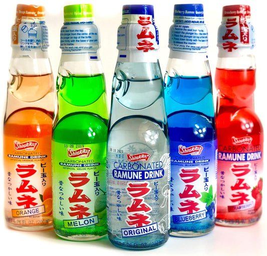 Japanese Soda: Ramune: Soda Variety Pack, 6.76 fl. oz., 5 Pack Bottles