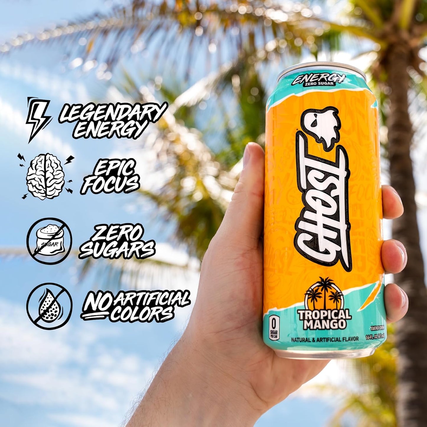 GHOST Energy Drink: Tropical Mango, 16 fl. oz. 12 pack cans