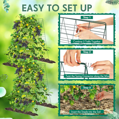 Wesiti: 4 Packs Foldable Cucumber Trellis for Raised Bed - 34"W x 48"H Adjustable a Frame Garden Trellis, Green