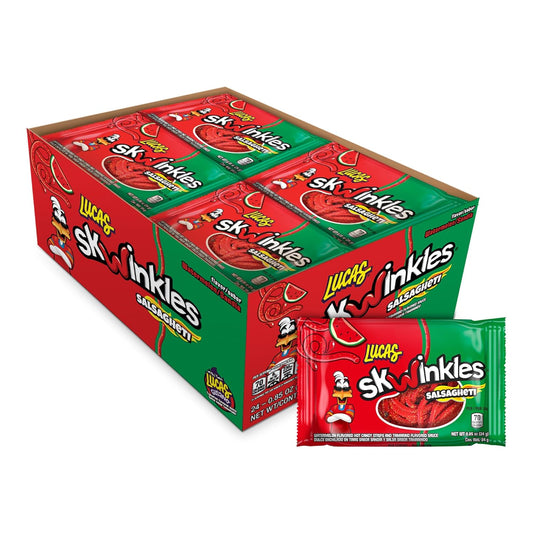 Mexican Candy: Lucas Salsagheti Watermelon Flavored Hot Candy Strips and Tamarind Sauce, 12 Pack