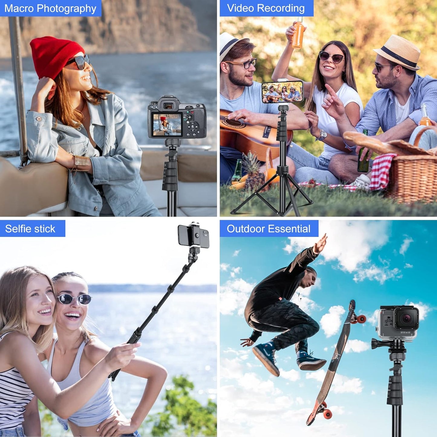 Sensyne: 67" Selfie Stick with Wireless Remote and Tripod, Black