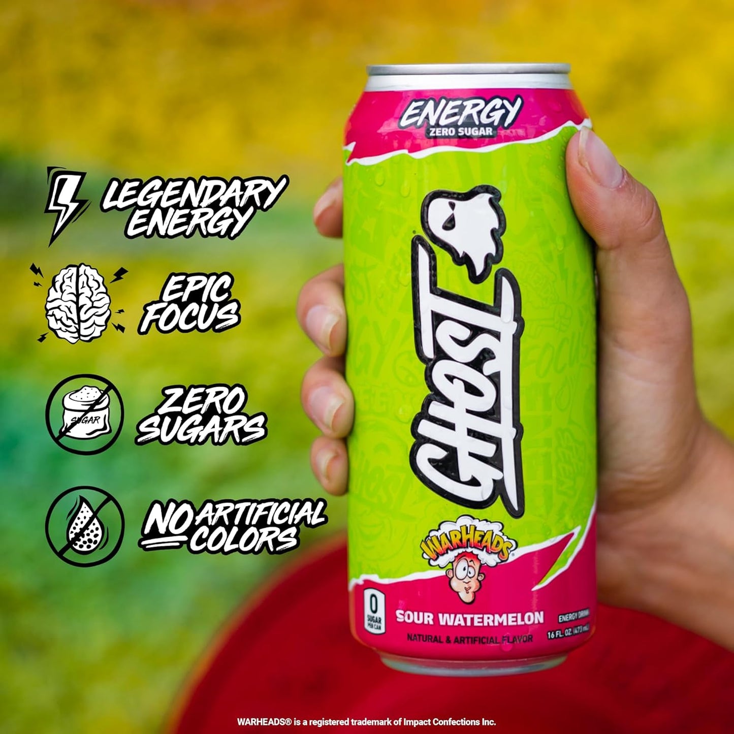 GHOST Energy Drink: Warheads Sour Watermelon, 16 fl. oz. 12 pack cans