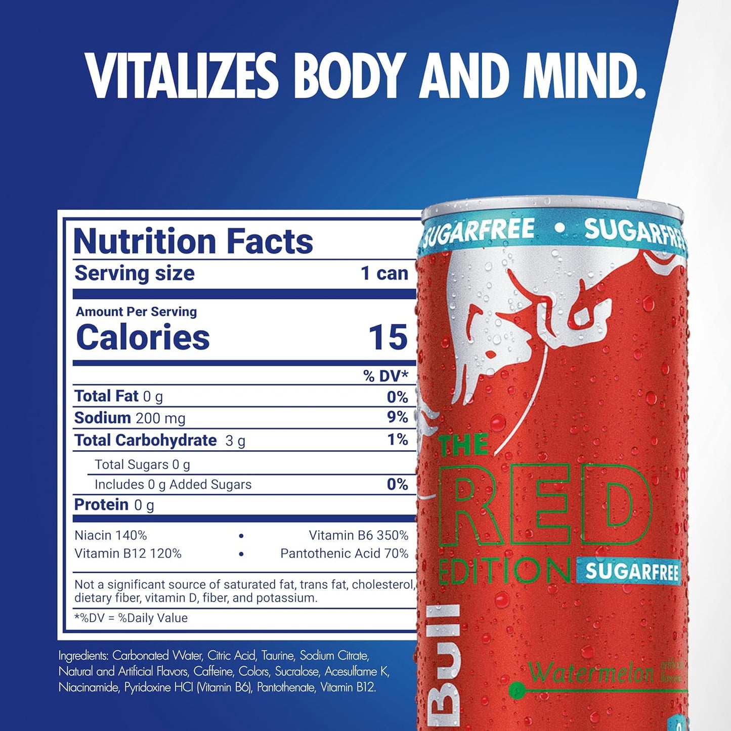 Red Bull: Red Edition Sugar Free Energy Drink - Watermelon, 12 fl. oz., 4 pack cans