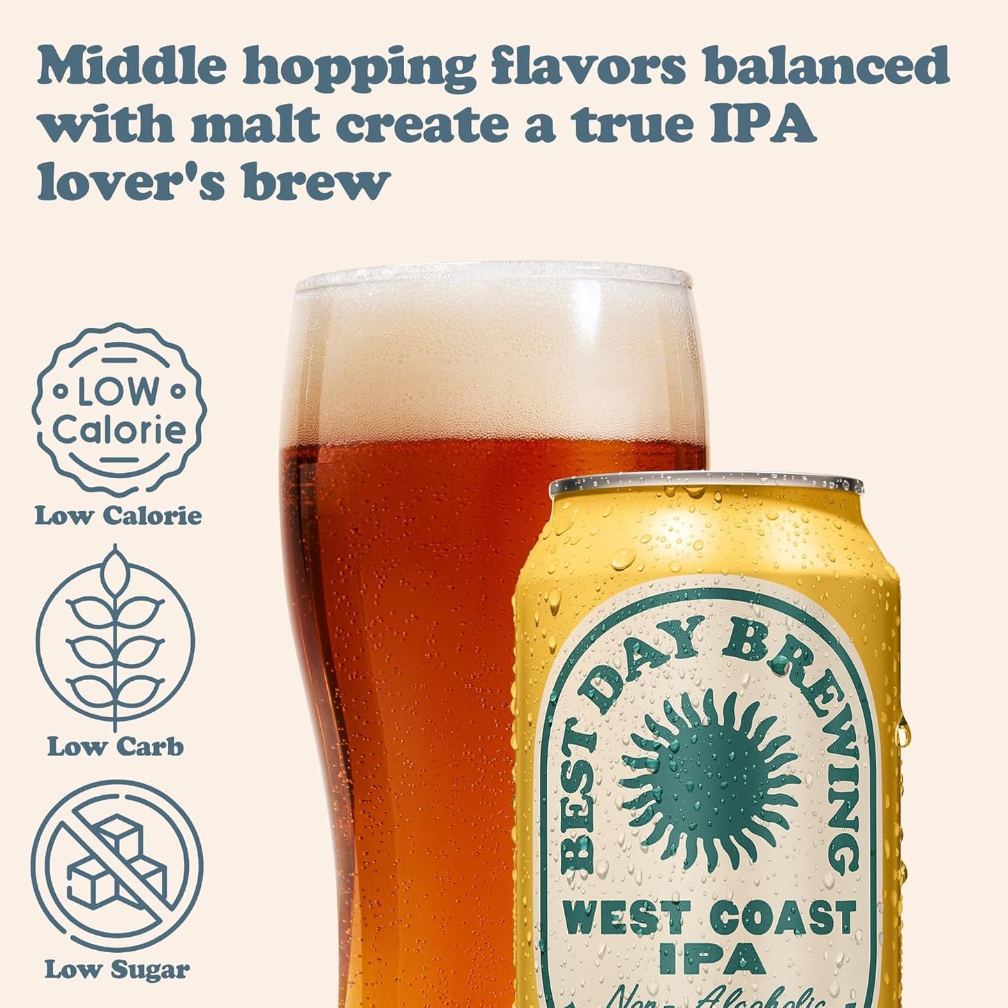 Beer: Best Day Brewing: West Coast IPA - Premium Non-Alcoholic Beer, 12 Pack Beer