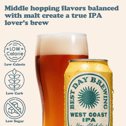 Beer: Best Day Brewing: West Coast IPA - Premium Non-Alcoholic Beer, 12 Pack Beer