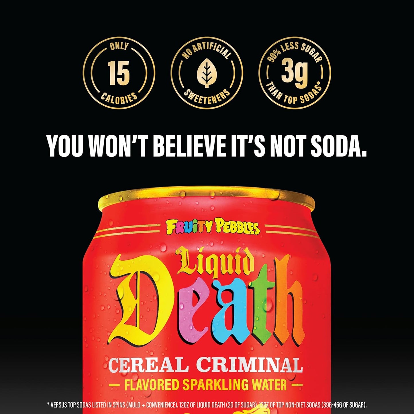 Liquid Death: Cereal Criminal, Fruity Pebbles Flavored Sparkling Water, 12 oz., 12 Pack