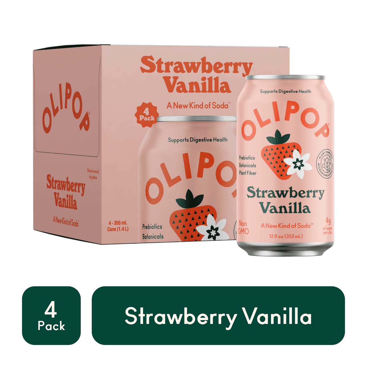 OLIPOP: Strawberry Vanilla Soda, 12 fl oz, 8 Pack Cans