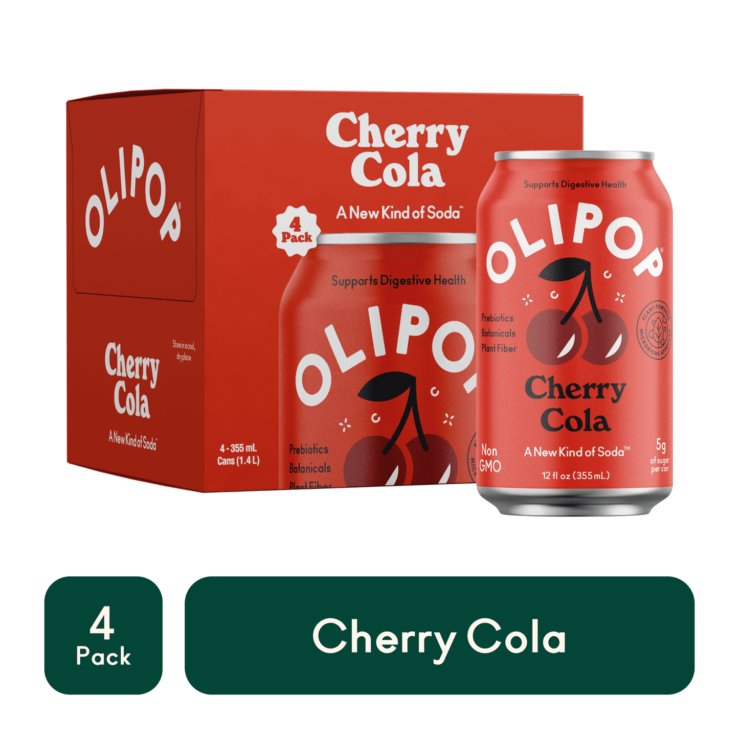 OLIPOP: Cherry Cola Soda, 12 fl oz, 8 Pack Cans