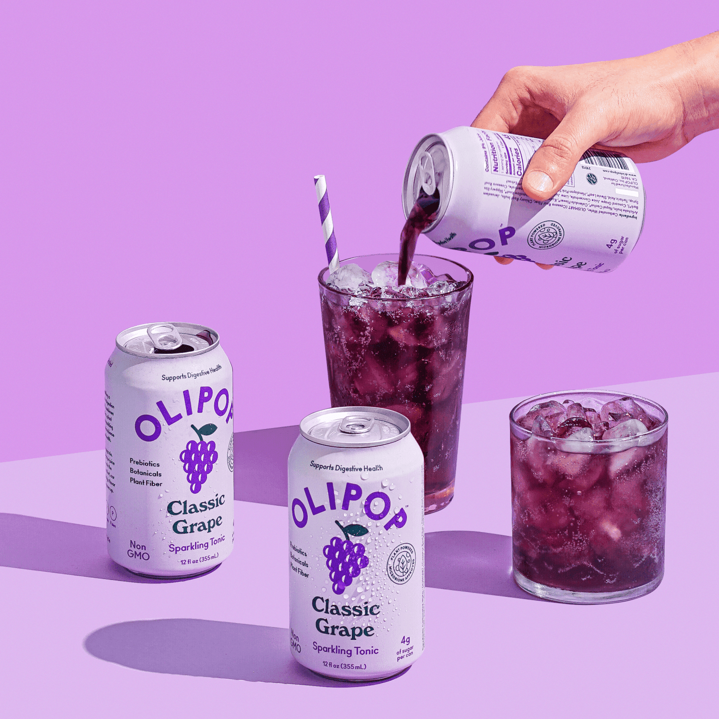 OLIPOP: Classic Grape Soda, 12 fl oz, 8 Pack Cans