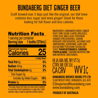 Bundaberg: Diet Ginger Beer, 12.7 oz., 4 Pack Bottles