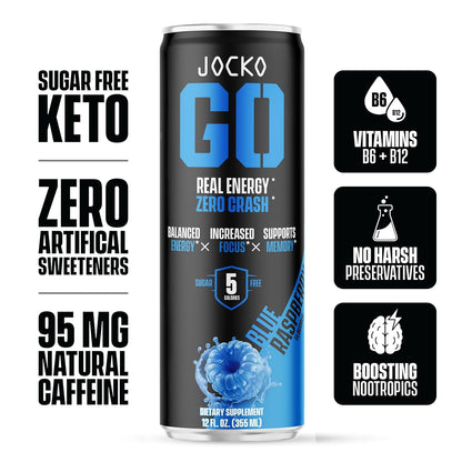 Jocko GO: Keto Energy Drink, Blue Raspberry, 12 Pack