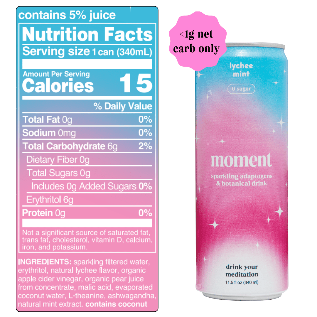 Moment: Adaptogen Lychee Mint Sparkling Drink, 11.5 Oz., 12 Pack
