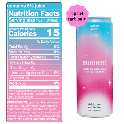 Moment: Adaptogen Lychee Mint Sparkling Drink, 11.5 Oz., 12 Pack