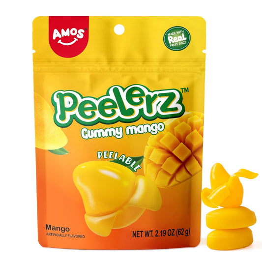 Chinese Candy: AMOS Peelerz Gummies Peelable Mango Candy, 8 pack