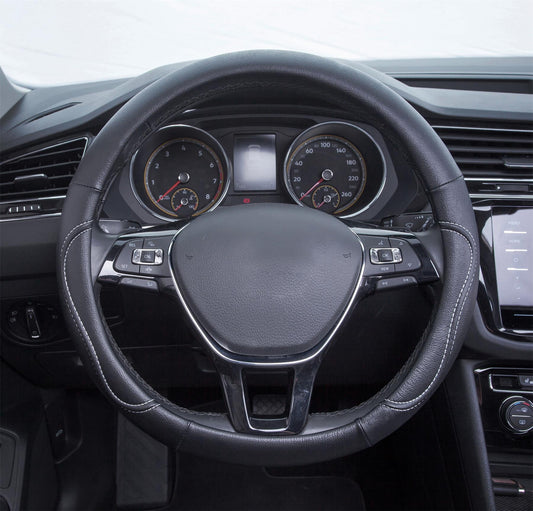 Auto Drive: Steering Wheel Cover - Country Leather Black and White, Universal Fit