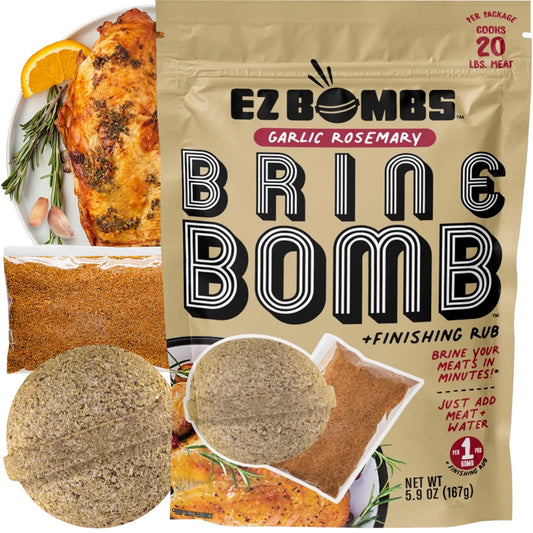 EZ Bombs: Garlic Rosemary Brine Bomb Seasoning with Finishing Rub, 2 Pack, 4 Pieces