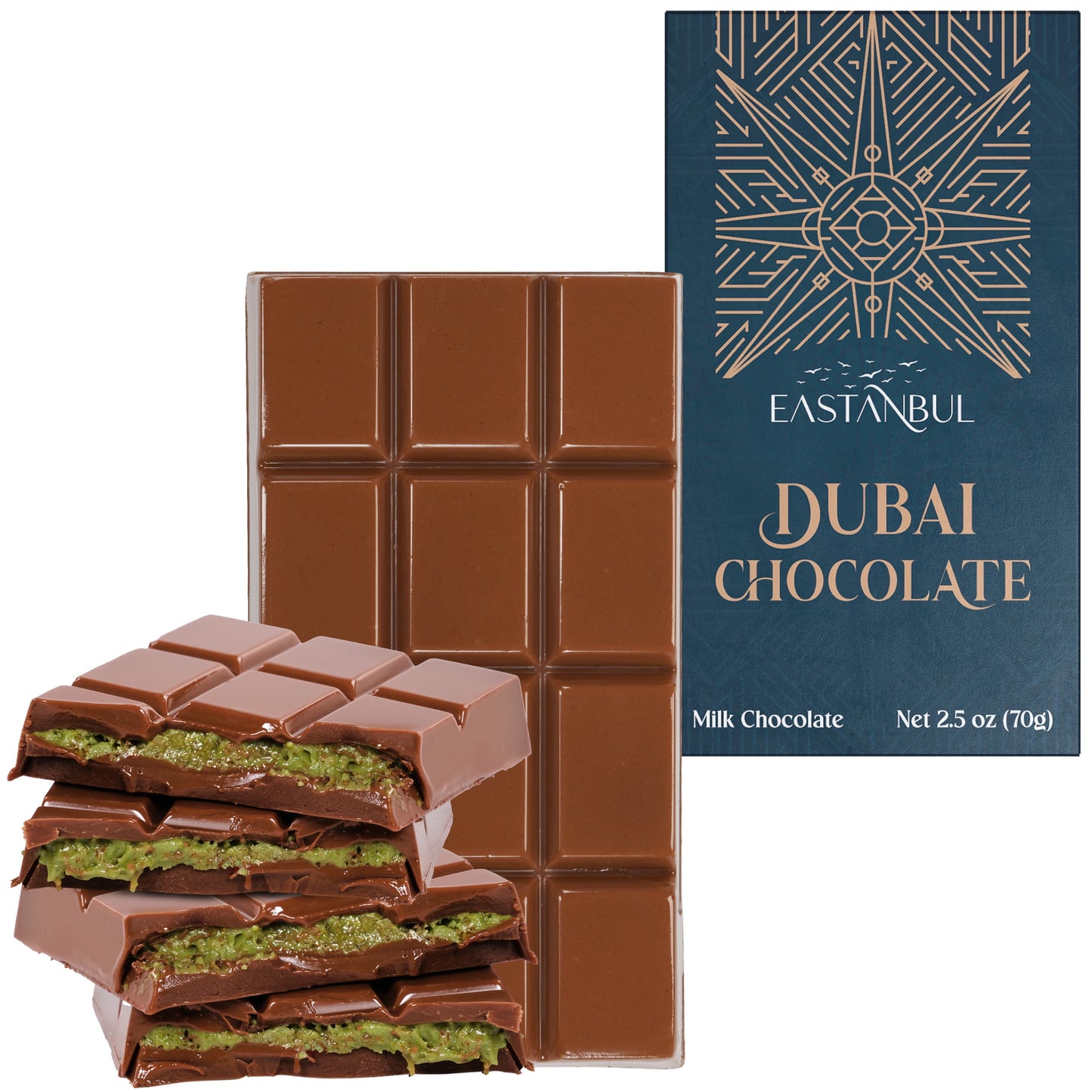 Dubai Candy: Eastanbul Dubai Chocolate Bar Pistachio, 1  2.5 oz. Bar