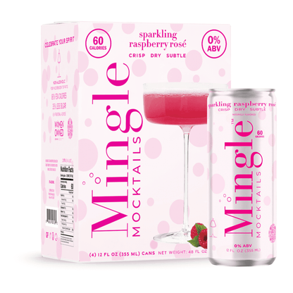 Mingle Mocktails: Sparkling Raspberry Rose Non-Alcoholic, 12 oz., 4 Pack