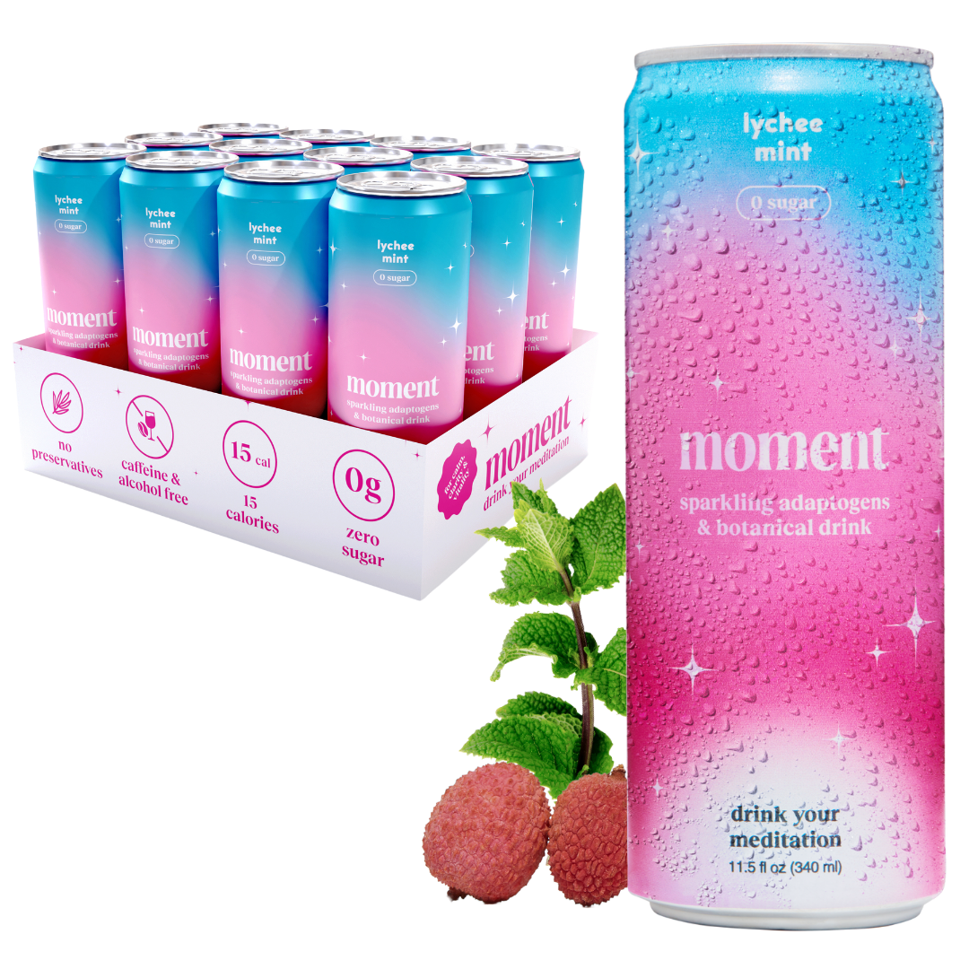 Moment: Adaptogen Lychee Mint Sparkling Drink, 11.5 Oz., 12 Pack