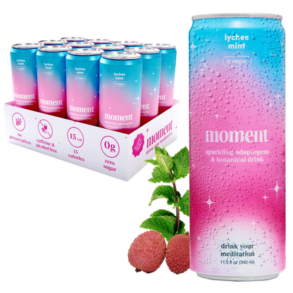 Moment: Adaptogen Lychee Mint Sparkling Drink, 11.5 Oz., 12 Pack