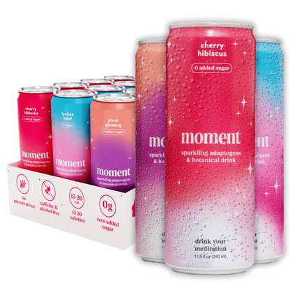 Moment: Adaptogen Lychee Mint Sparkling Drink, 11.5 Oz., 12 Pack