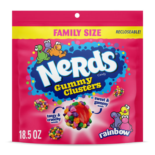 American Candy: NERDS Gummy Clusters Candy, Rainbow, Crunchy and Gummy, 1 Bag