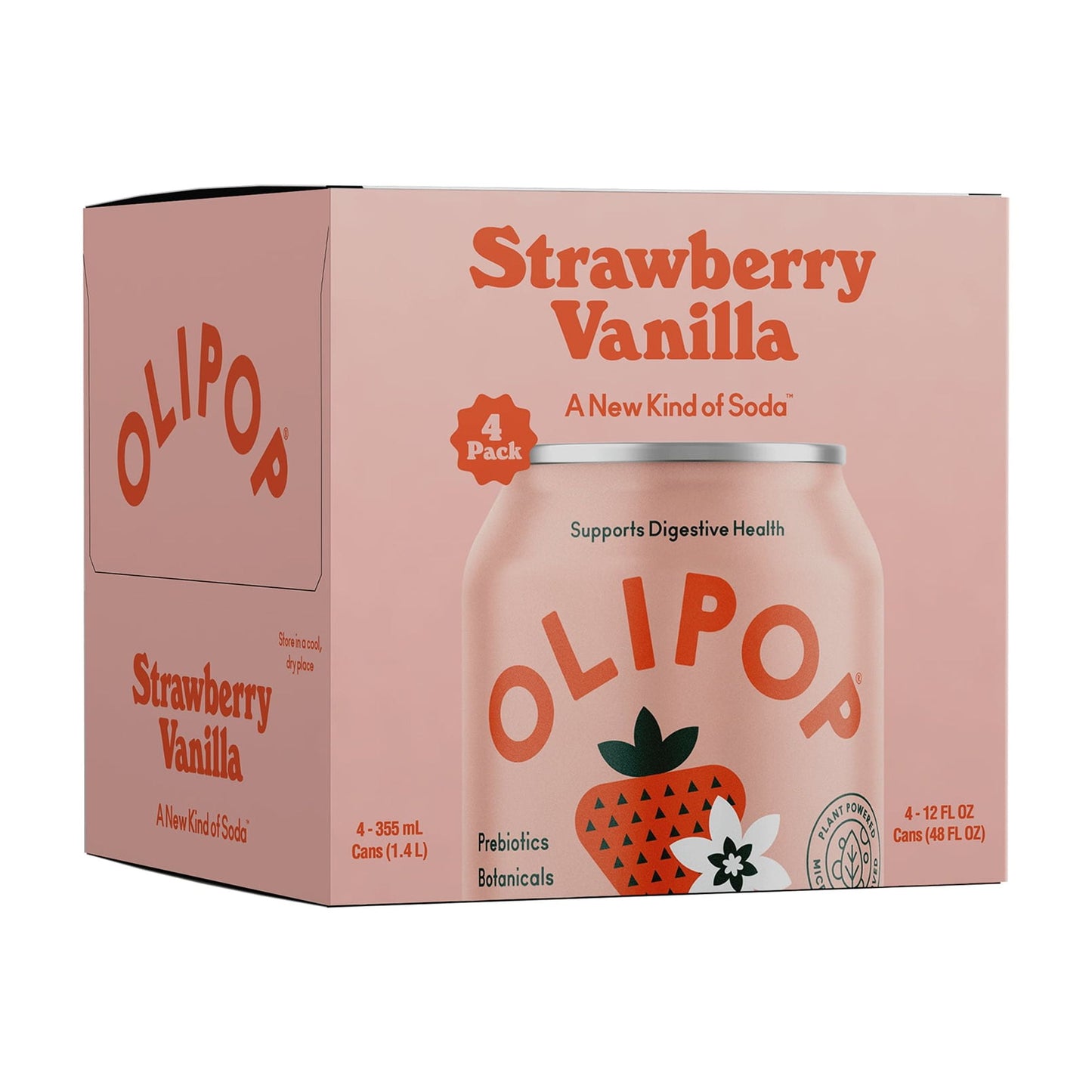 OLIPOP: Strawberry Vanilla Soda, 12 fl oz, 8 Pack Cans