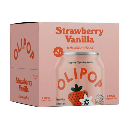 OLIPOP: Strawberry Vanilla Soda, 12 fl oz, 8 Pack Cans