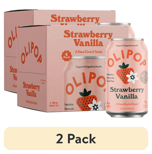 OLIPOP: Strawberry Vanilla Soda, 12 fl oz, 8 Pack Cans