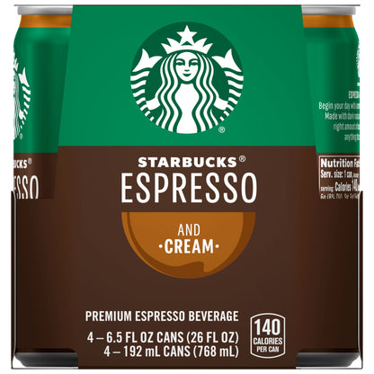 Starbucks: Espresso & Cream Premium Espresso Beverage, 4 Pack Cans
