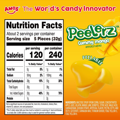 Chinese Candy: AMOS Peelerz Gummies Peelable Mango Candy, 8 pack