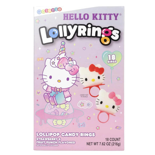 Hello Kitty: Strawberry and Fruit Punch Lolly Rings, Birthday Party Candy Lollipops, 18 pack