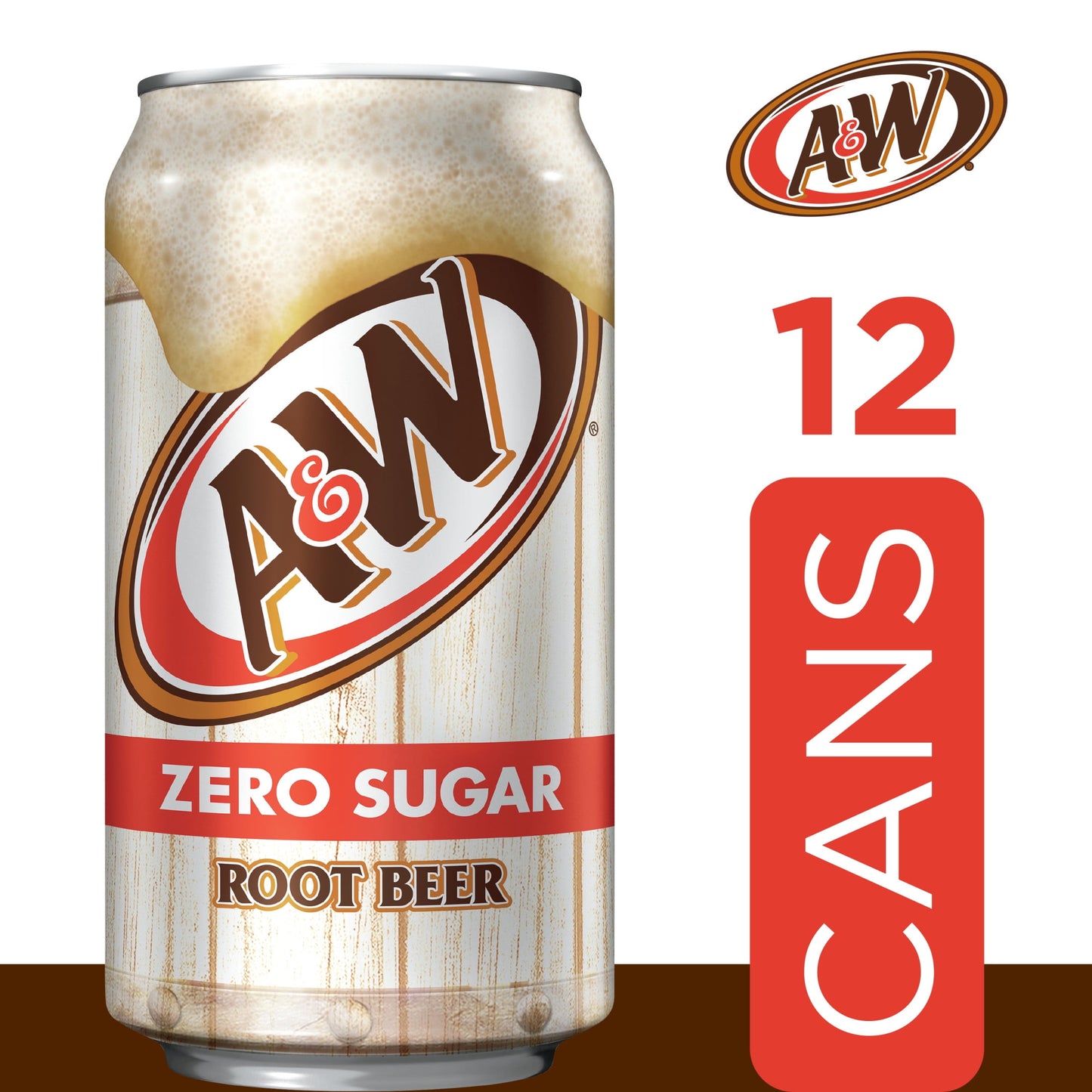 A&W: Zero Sugar Root Beer Soda Pop, 12 fl. oz., 12 Pack Cans
