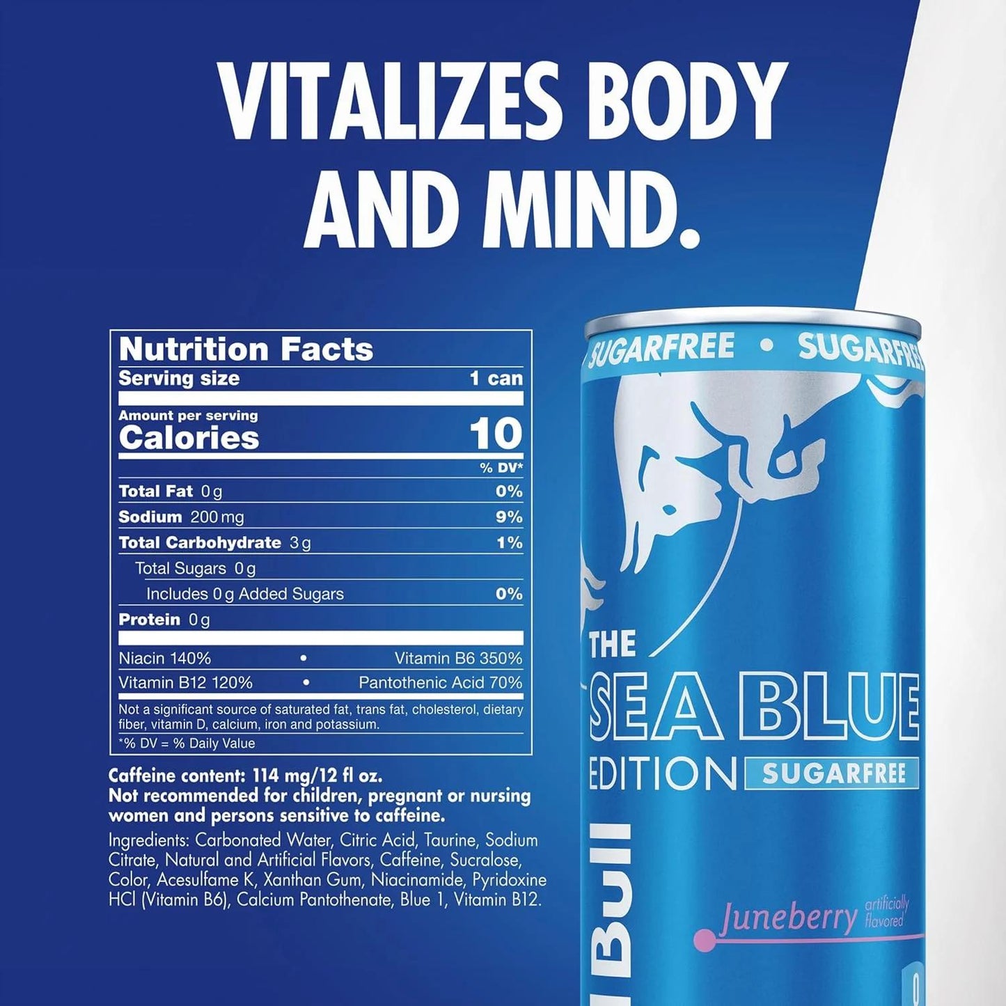 Red Bull: Sea Blue Edition Sugar Free, Juneberry, 12 oz., 4 pack