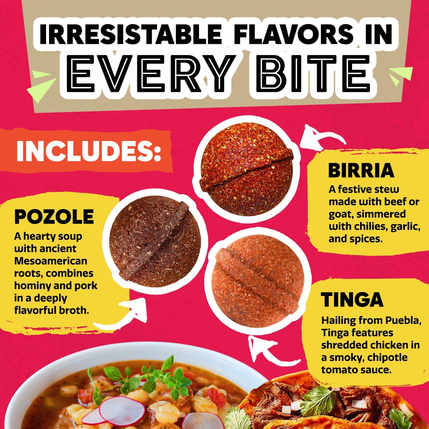 EZ Bombs: Variety Pack – Pozole, Tinga & Birria Bomb Seasonings, 2 Pack of Each Flavor, 6 Pieces