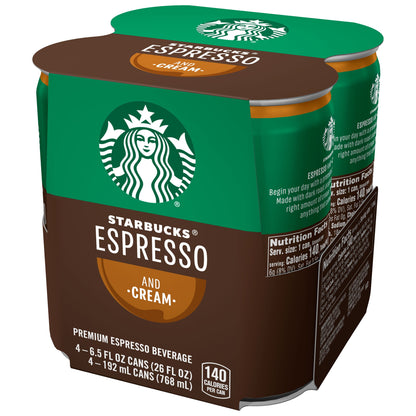 Starbucks: Espresso & Cream Premium Espresso Beverage, 4 Pack Cans