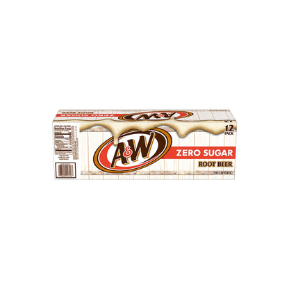 A&W: Zero Sugar Root Beer Soda Pop, 12 fl. oz., 12 Pack Cans