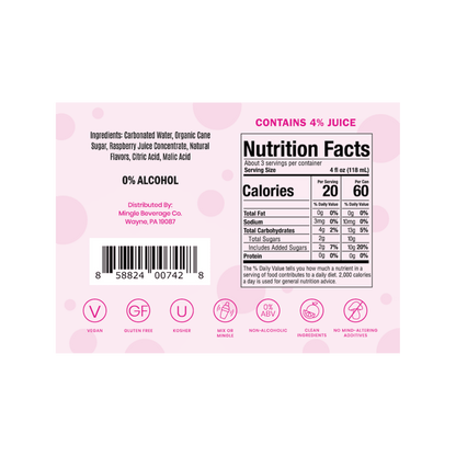 Mingle Mocktails: Sparkling Raspberry Rose Non-Alcoholic, 12 oz., 4 Pack