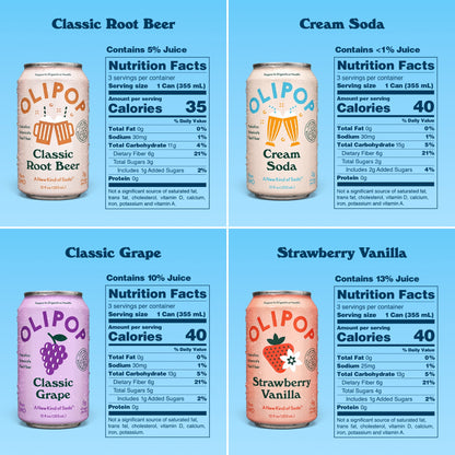 OLIPOP: Prebiotic Soda, Variety Pack, 12 oz., 8 Pack