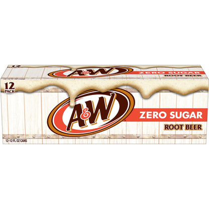 A&W: Zero Sugar Root Beer Soda Pop, 12 fl. oz., 12 Pack Cans