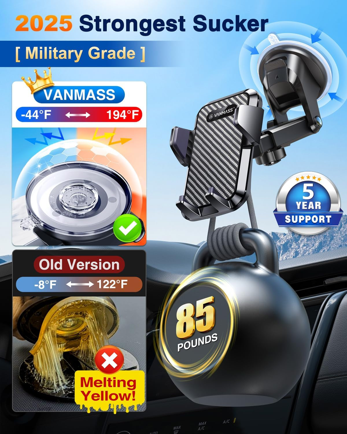 Military-Grade Car Phone Mount – Ultra-Strong Suction & 360° Rotation VANMASS