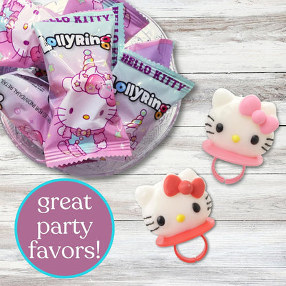 Japanese Candy: Hello Kitty Strawberry and Fruit Punch Lolly Rings, Birthday Party Candy Lollipops, 18 pack